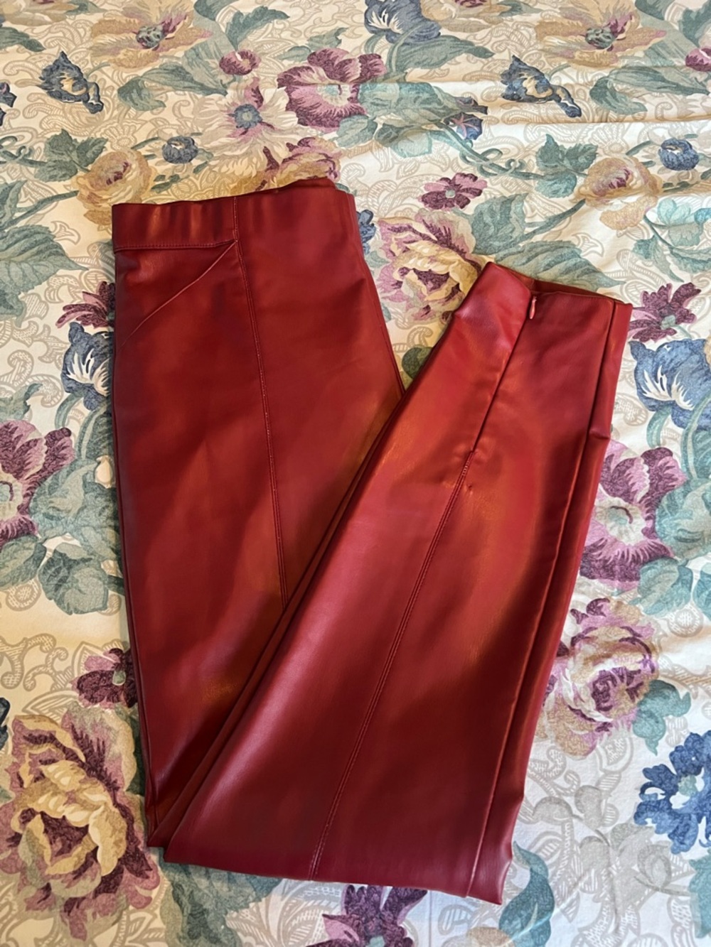 ZARA Burgundy Faux Leather Mid-Rise Pants